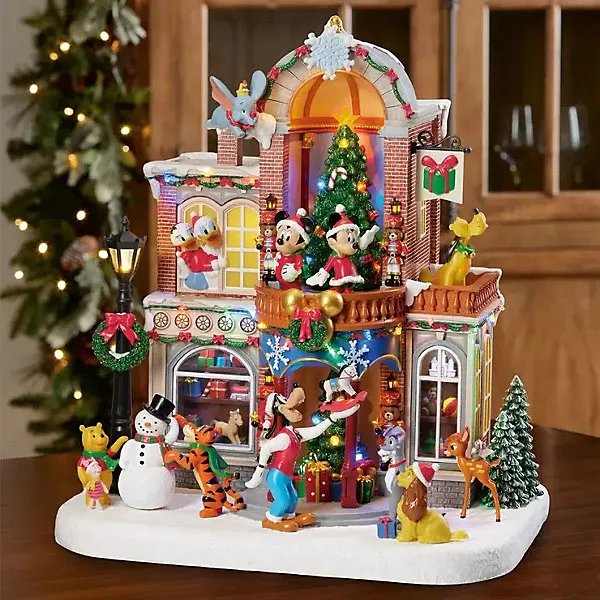 Disney Animated Holiday Toy Shop with Lights & Music, 38cm Christmas  Decoration with Timer, Plays 8