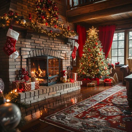 Download Cozy Christmas Corner Image - Christmas, Fireplace, Tree | StockCake