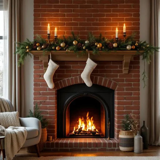 Download Cozy Christmas Fireplace Image - Fireplace, Christmas, Stockings | StockCake