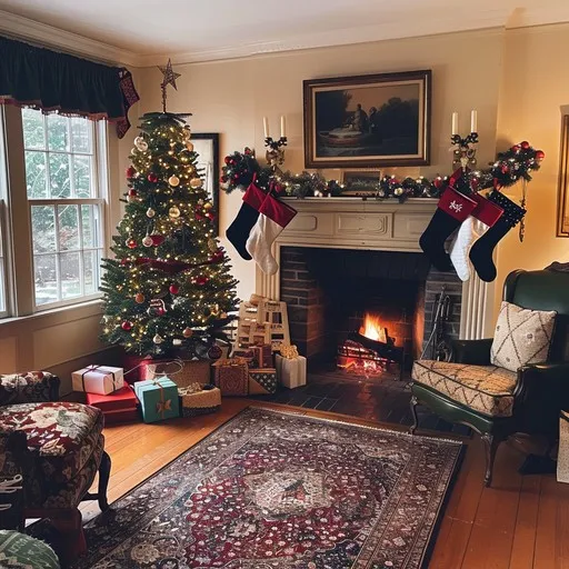 Download Cozy Holiday Setting Image - Christmas, Fireplace, Stockings | StockCake