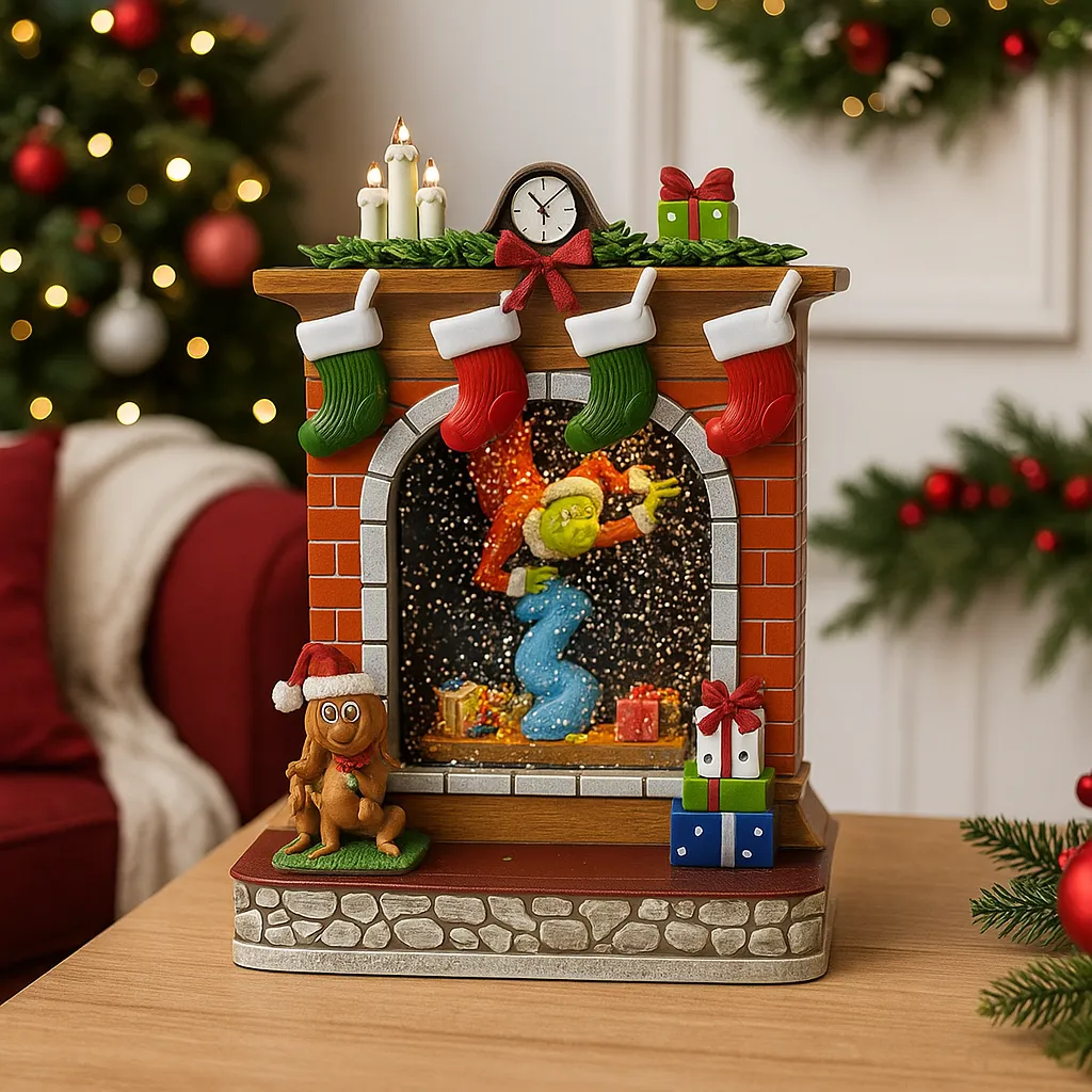 Dr. Seuss Grinch LED Water Spinning Fireplace Scene 18x10x26cm Preorder
