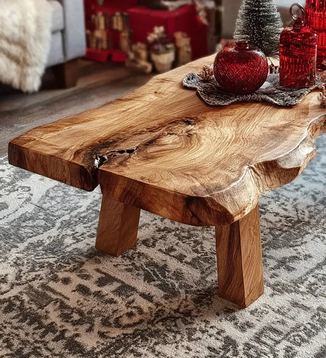 Edge Coffee Table Kiln Dried Live Edge Wood Live Edge Wooden Coffee Table –  Rustic Handcrafted Solid Wood Mid Cent