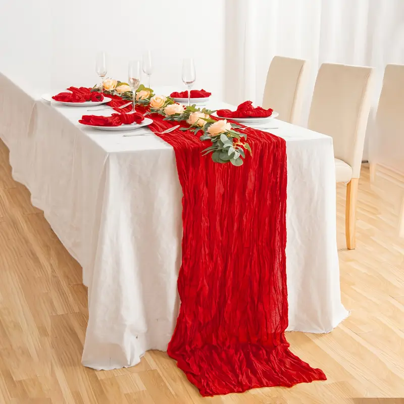 Elegant Red Table Runner 1pc Elegant Red Cheesecloth Table Runner Solid  Color Polyester Woven Gauze Fabric, Rectangular Decor For Wedding,  Birthday, Christmas, And Valentine'S Day Decoration