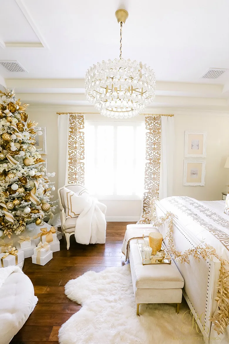 Elegant White and Gold Christmas Bedroom Tour - Randi Garrett Design