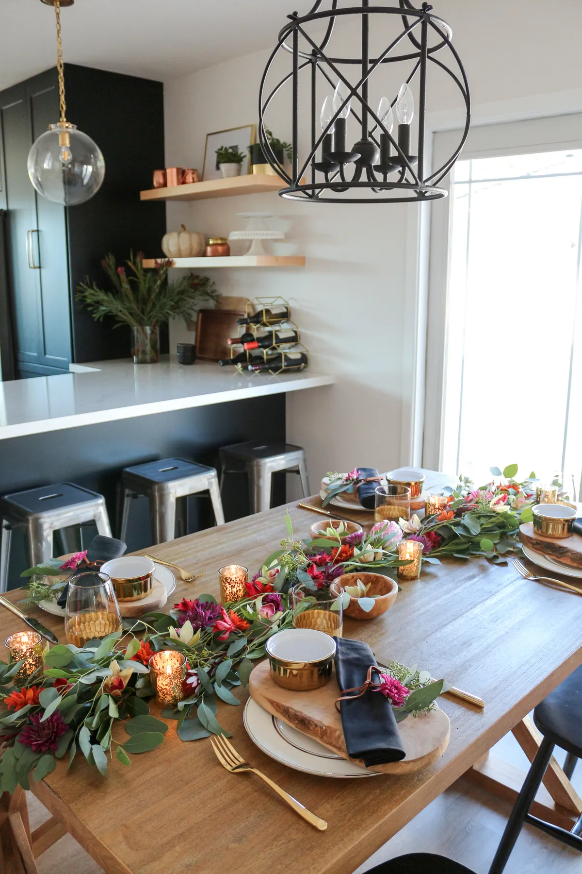 Eucalyptus and Flower Garland Holiday Tablescape