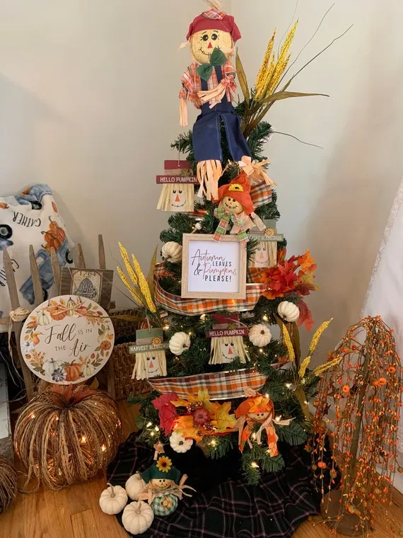 Fall Christmas Decor Fall Tree Ornaments Fall Christmas Tree With Leaves  And Scarecrows- Autumn Tree Fall