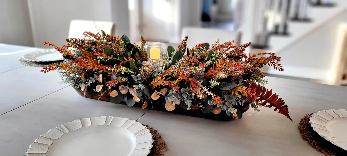 Fall Table Centerpiece – 30' Wooden Bowl with Dried Flowers & Candle –  Julia's Treasures