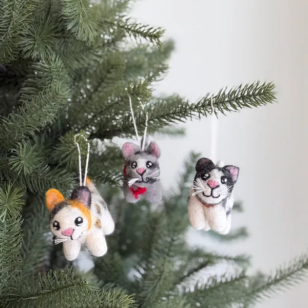 Felt Cat Ornament – Calico, Gray Tabby & Tuxedo Gray Cat