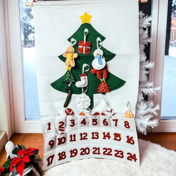 Felt Christmas Countdown Calendar Tree Holiday Advent Calendars Canvas 'Tis The Season Christmas Advent Countdown Calendar
