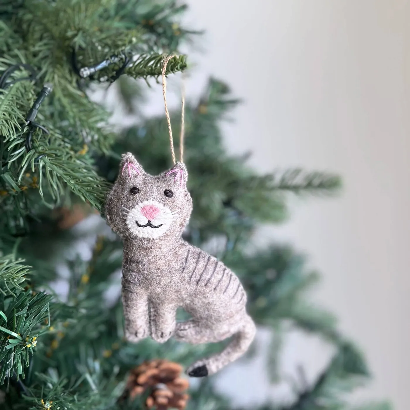 Felt Stitched Cat Ornament - Gray Tabby