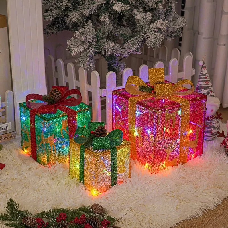 Festive Christmas Gift Box Set of 3 Decorative Indoor Lights for Holidays