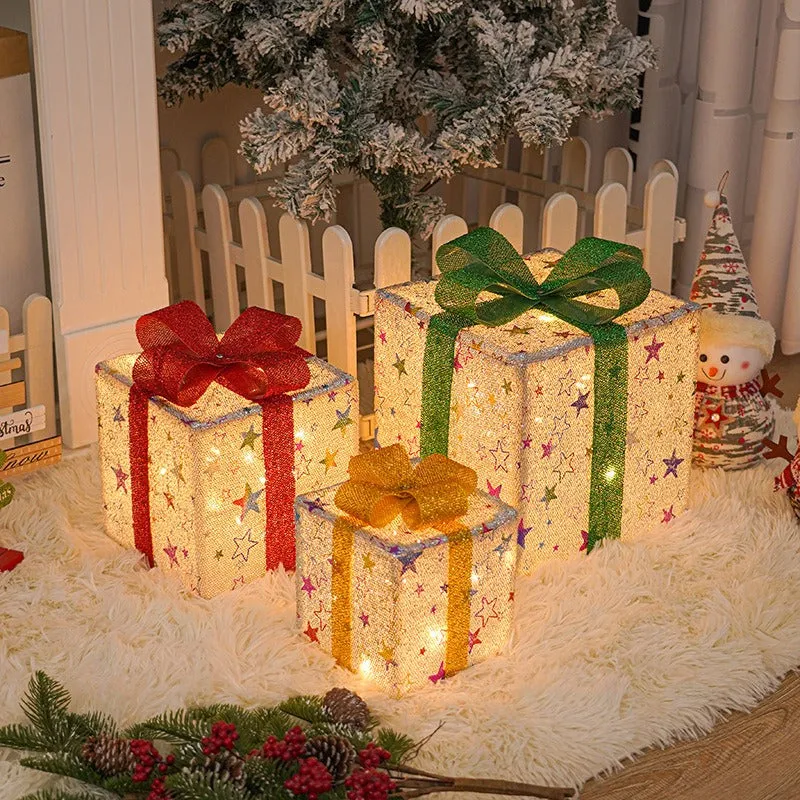Festive Christmas Gift Box Set of 3 Decorative Indoor Lights for Holidays