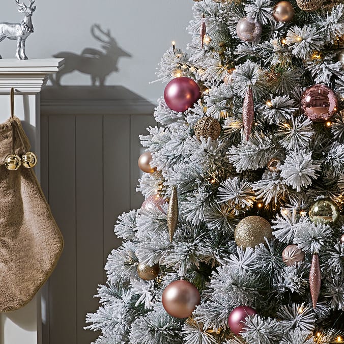 Festive Feeling Flocked Pine Needle Tree 6ft | Home Bargains