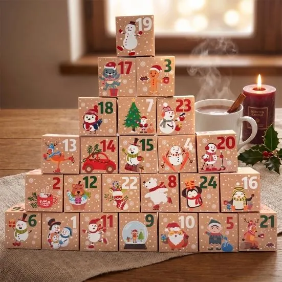 Festive Paper Craft Supplies 24 Pcs DIY Christmas Advent Calendar Boxes, Days Countdown Gift Box, Square Cardboard Treat Boxes Empty Number Buy cheaply on Joom