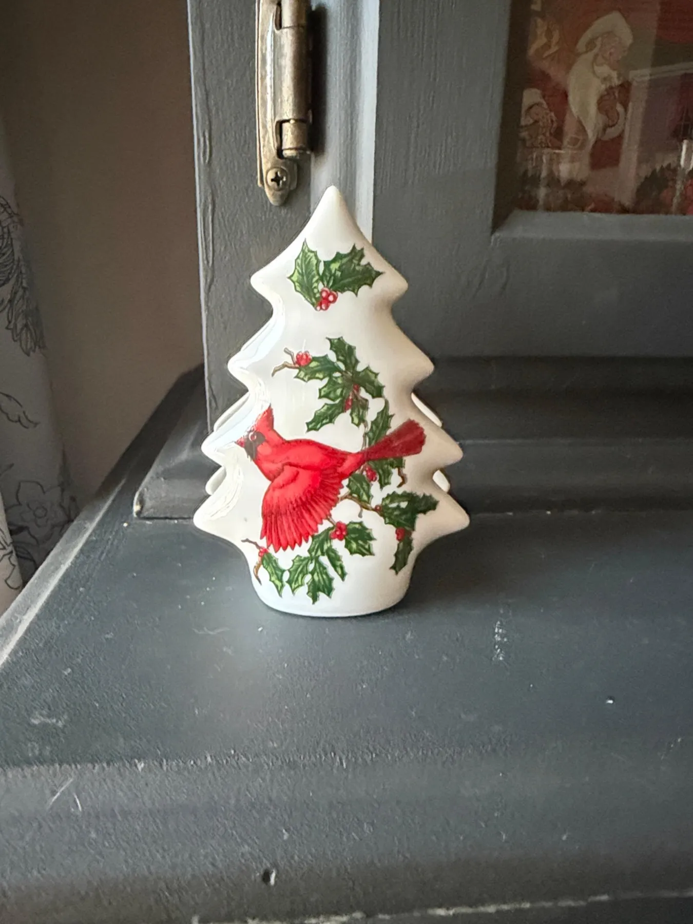 Festive White Ceramic Tree with Red Cardinal | Mercari