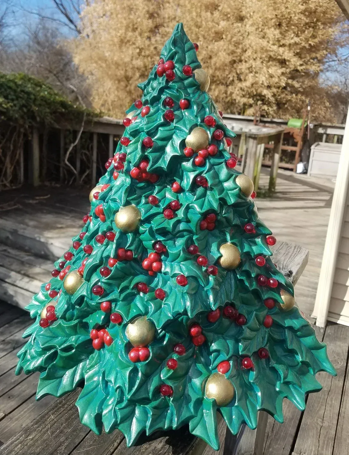 Finished Lovely, Huge, 19'*16', Rare, Ceramic Christmas tree, Vintage Tree, Holly tree, tabletop tree, Bulbs and tree color your choice — TS Originals, Quality Ceramics