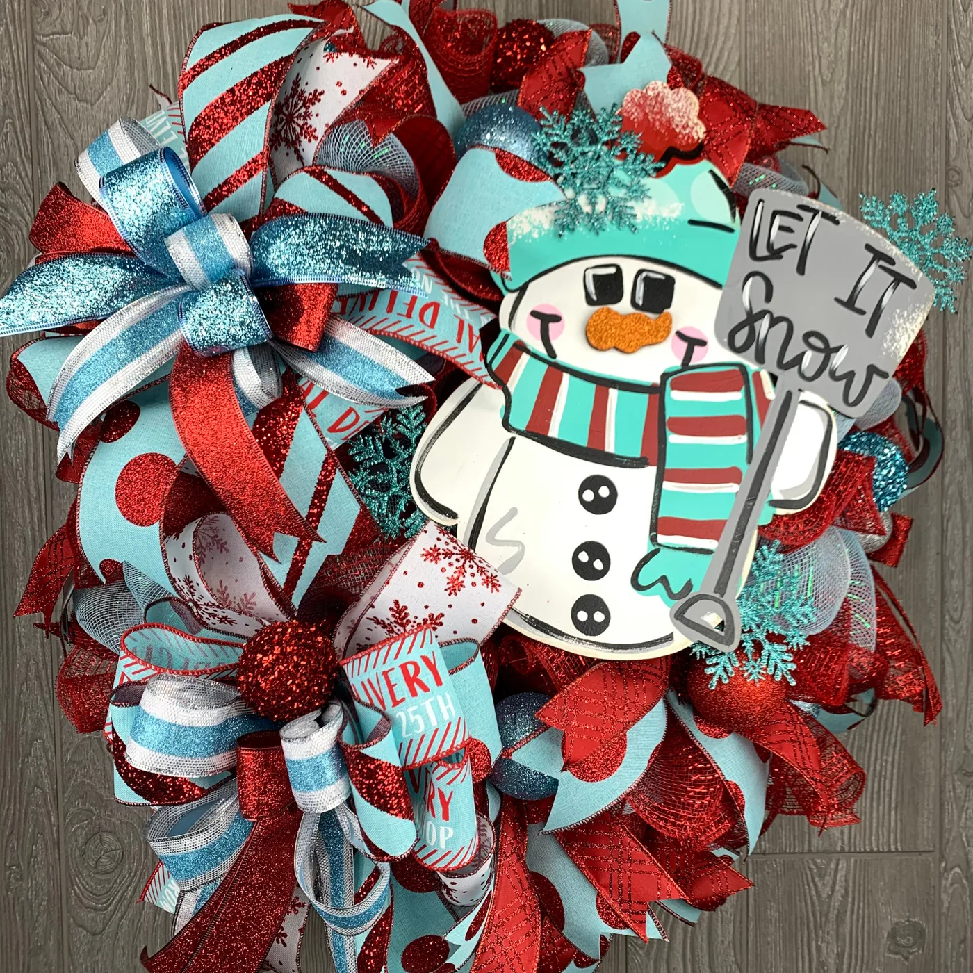 Freezin Winter Snowman Wreaths - Blue Cold Front Door Wreath Festive  Snowman Holiday Wreath - Blue and White