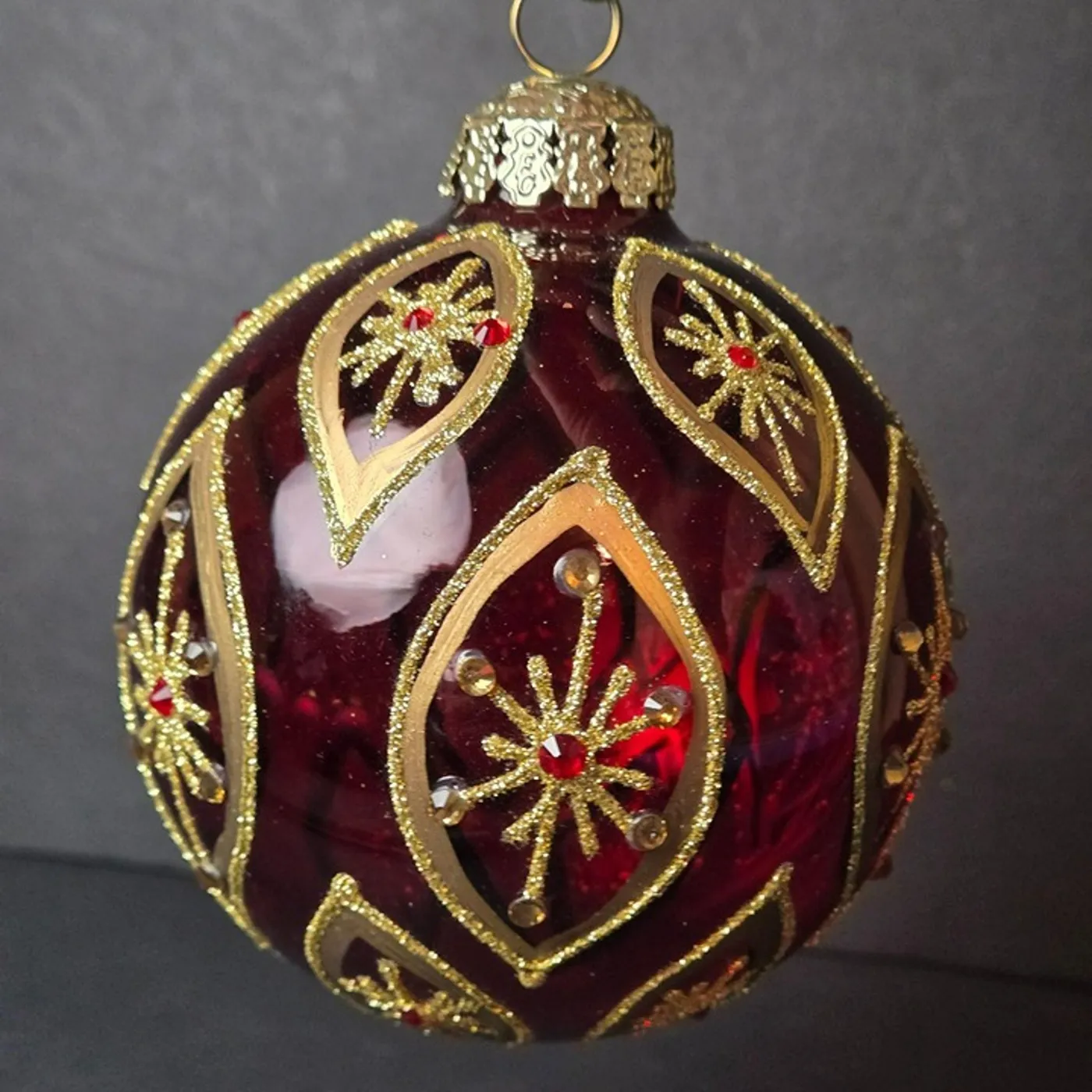 Frontgate Burgundy Gold Glass Ornament | Mercari