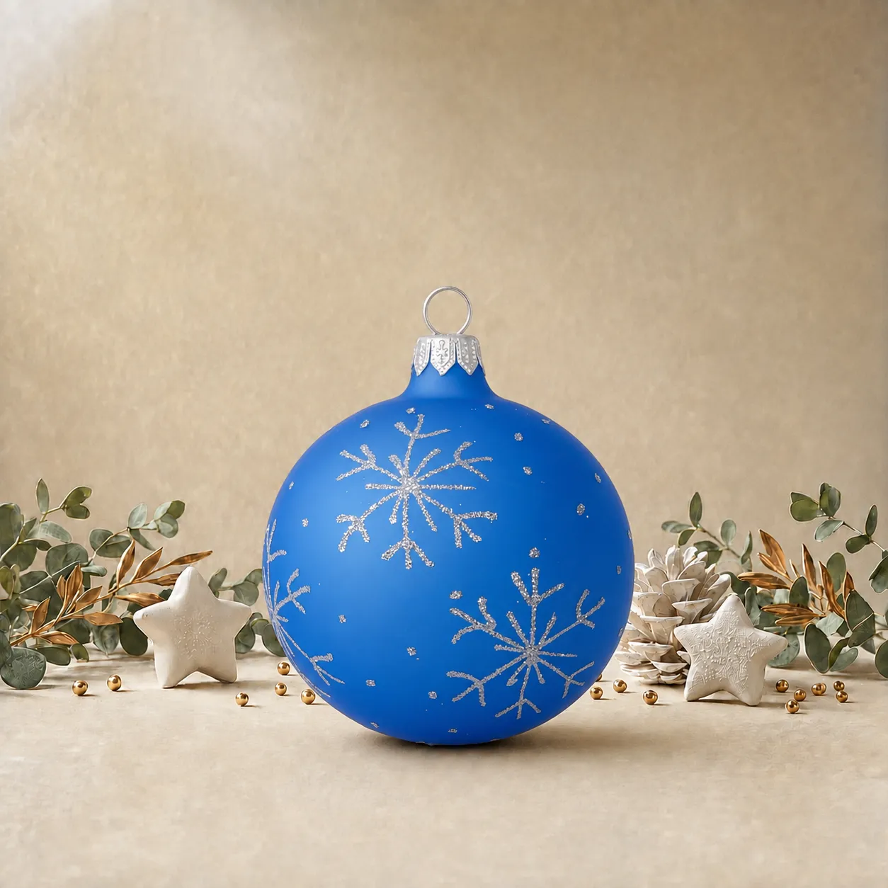 Frosted Baby Blue Personalised Christmas Bauble with Silver Snowflakes - 8cm