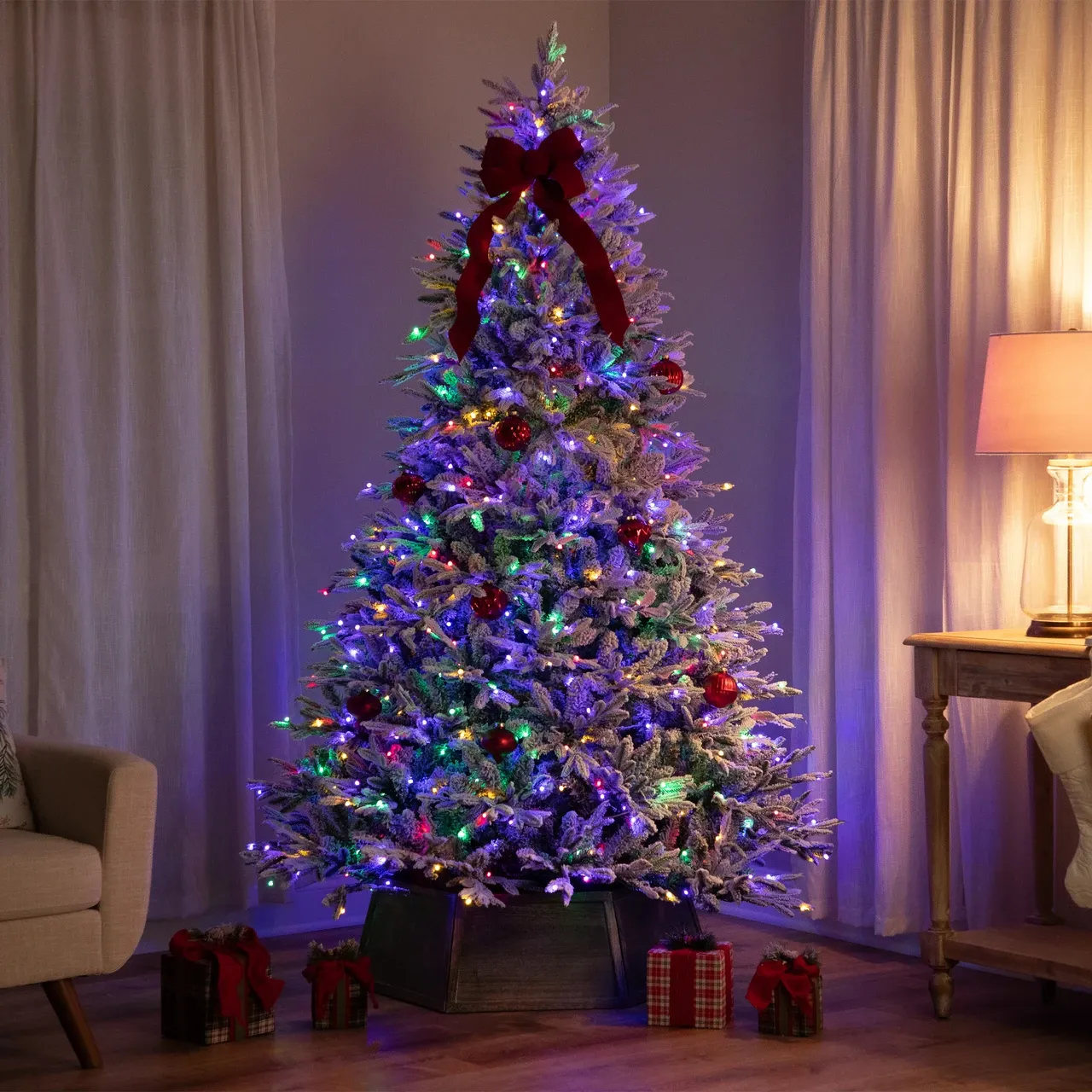 Frosted Pine Starry LED Artificial Christmas Tree | Fake Trees Pre-Lit Christmas  Tree with Fake