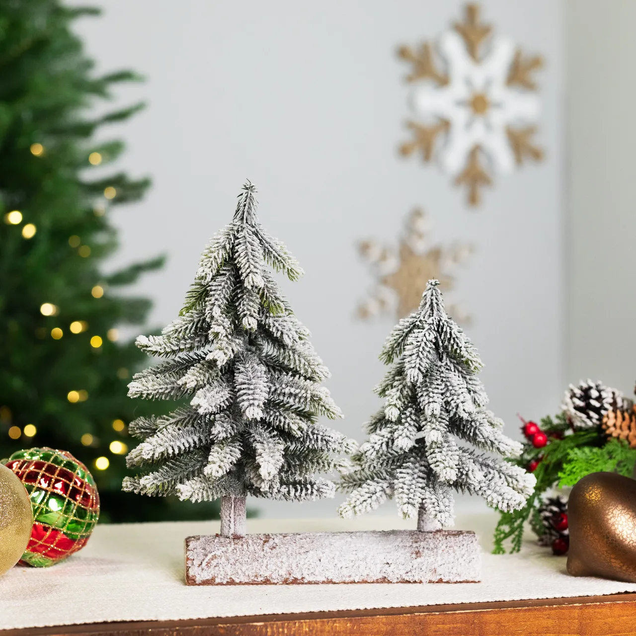 Frosted Pine Tree Duo Christmas Decoration - 12' - Unlit