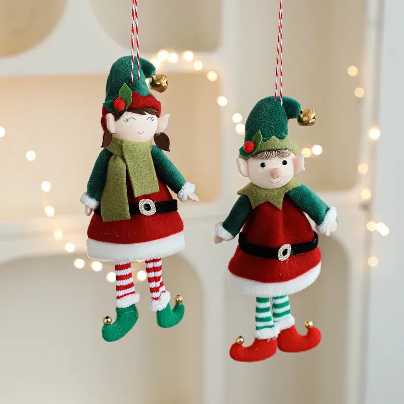 Furry Christmas Decorations Elf Dolls Cute Boy Girl Figurines Hanging Ornaments For Christmas Tree Non-Woven Fabric Toys - Nihaojewelry