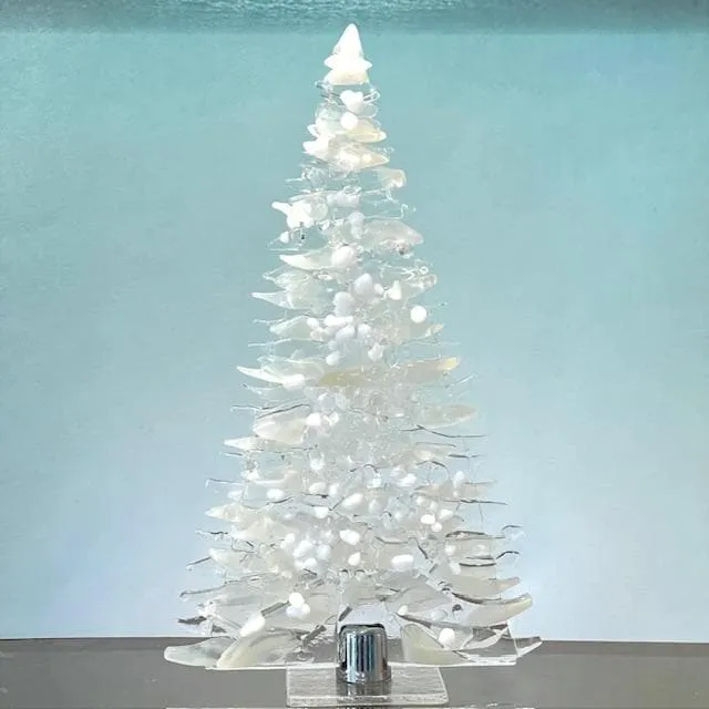 Fused Glass Frosted White/Cream Tree: Home Decor