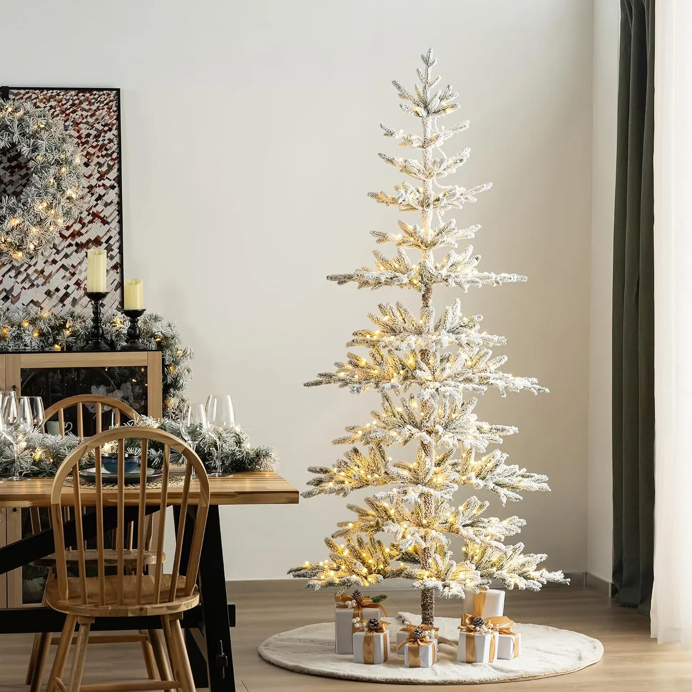 Glitzhome Flocked Christmas Tree, 7ft Pre-Lit Bermuda | Ubuy