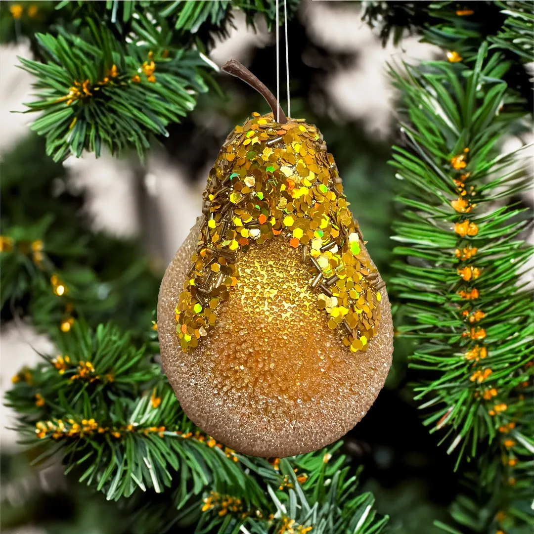 Gold Honey Beaded Pear Fruit - Christmas Tree Decoration - The Boma Garden Centre