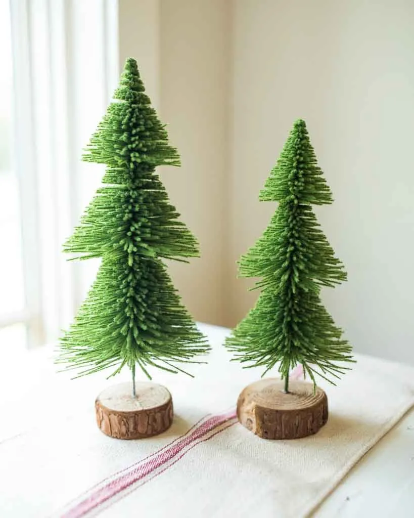 Green Bottle Brush Trees with Wood Base – Three Sizes – 80AcreMarket.com