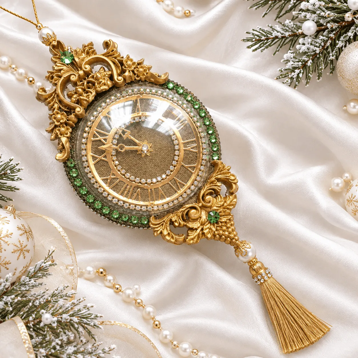 Green Velvet Christmas Clock Ornament