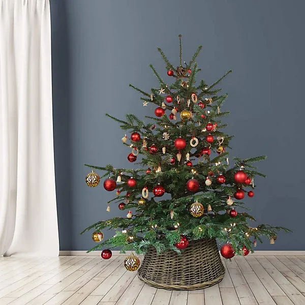Grey Natural Wicker Christmas Tree Skirt Woven Wicker Tree Ring Cover 53cm