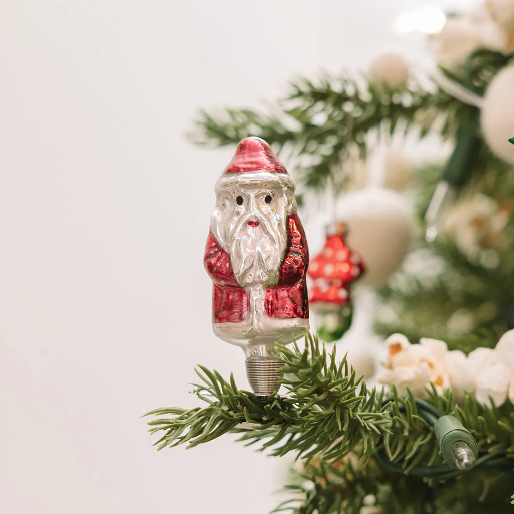 Hand-blown and Painted Small Red Santa Clip-On Ornament