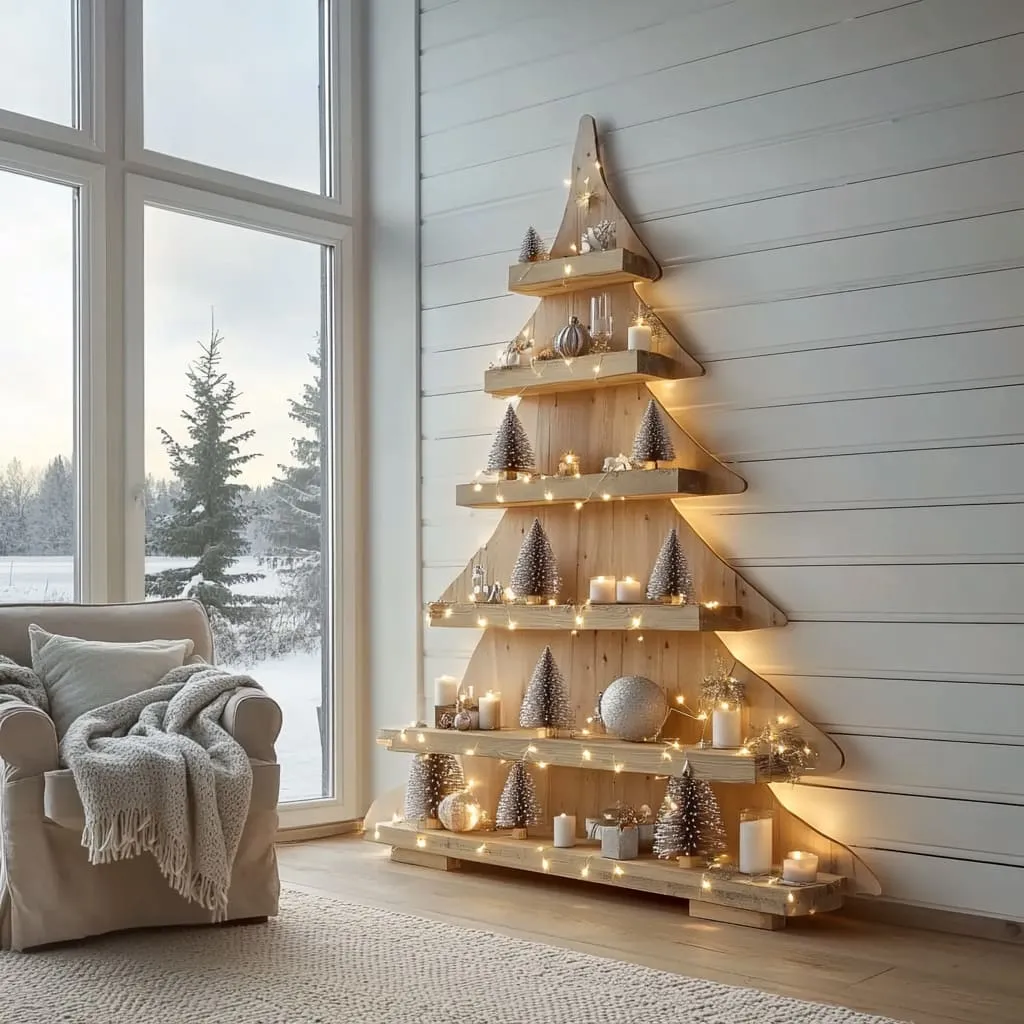Hand Carved Solid Wood Christmas Tree Display Shelf | Ashdeco