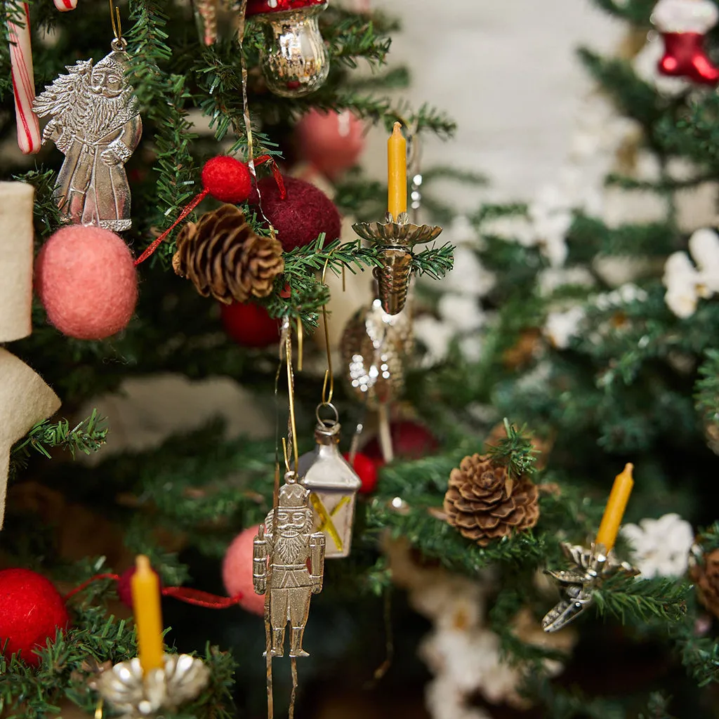 Hand Pressed Silver Vintage Christmas Flat Tin Nutcracker Ornament