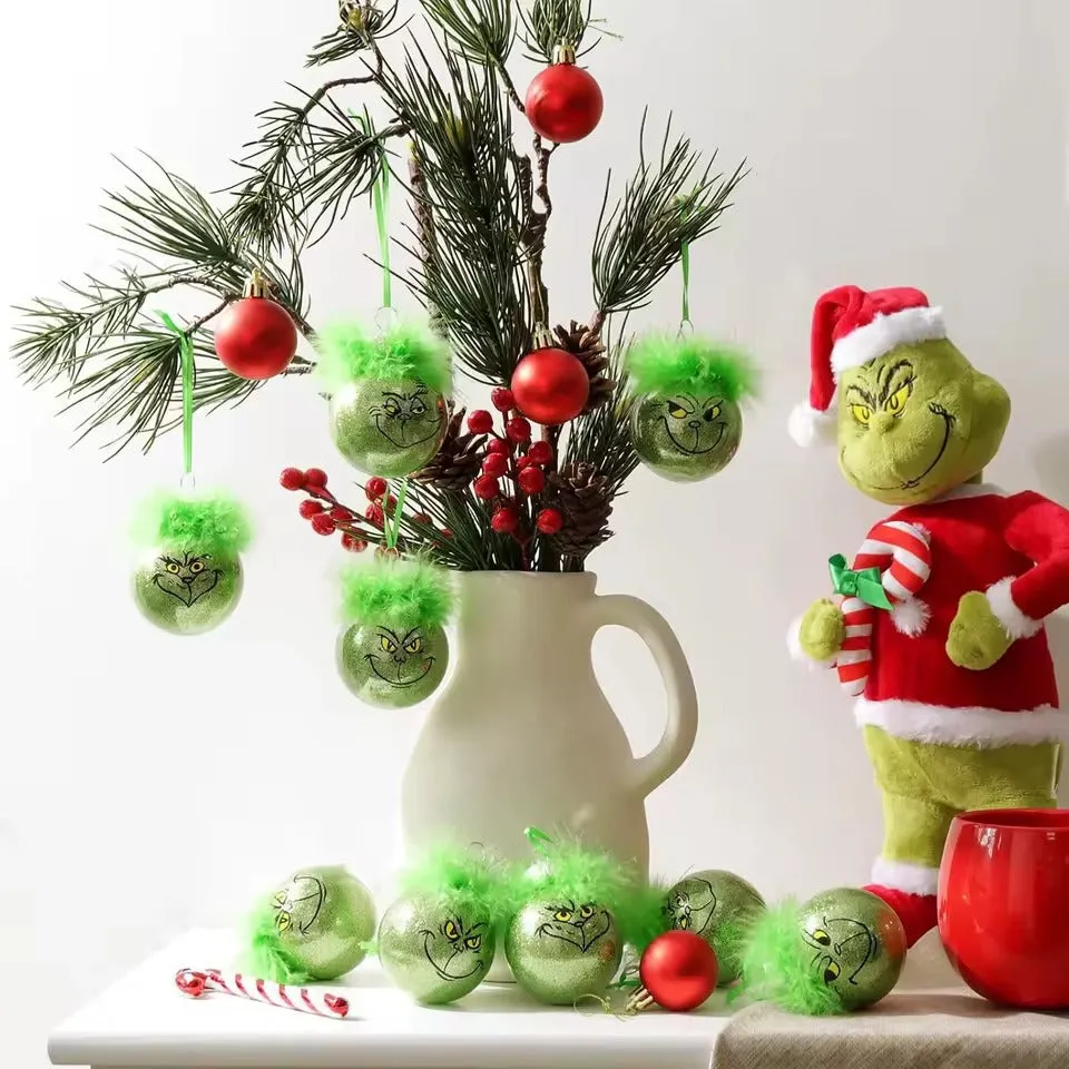 Handmade 6cm Grinch Christmas Tree Ball Ornaments Holiday Decor (2 set – Boxs Gift