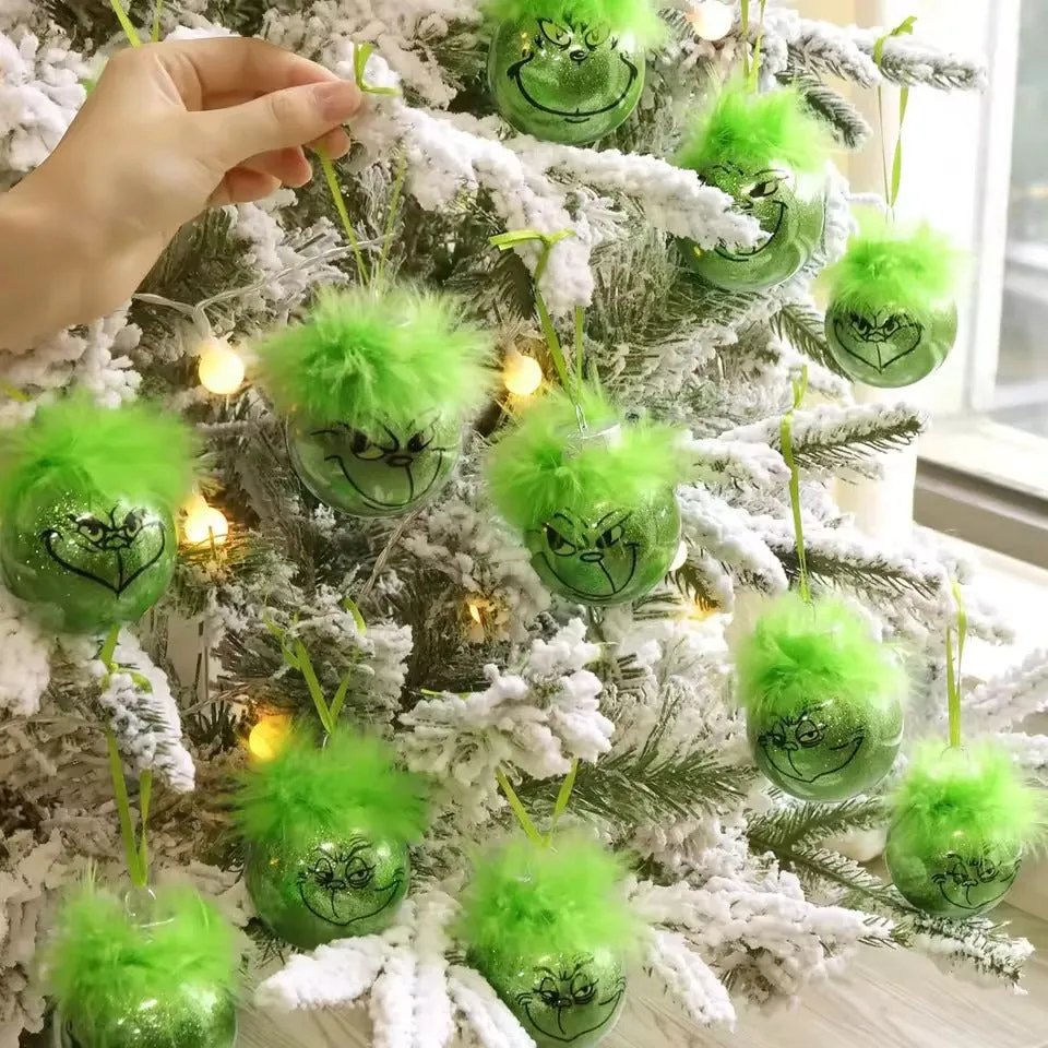 Handmade 6cm Grinch Christmas Tree Ball Ornaments Holiday Decor (2 set – Boxs Gift