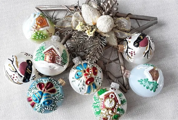 Handmade Christmas Vintage Hand Painted Christmas Ornaments Hand Painted Ornaments/ Christmas Ornaments