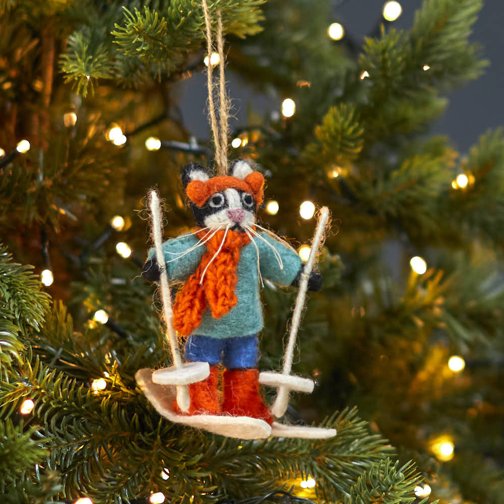 Handmade Felt Skiing Cat Christmas Decoration | Angela Reed
