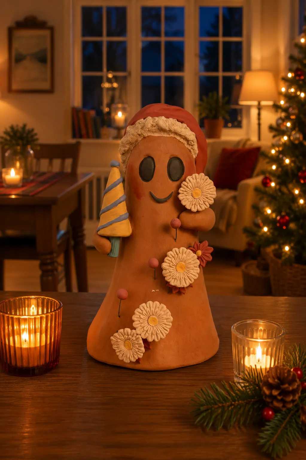 Handmade Mexican Christmas Ghost Sculpture, Clay Holiday Figurine, Metepec Pottery Art, Unique Christmas Home Decor - Discover Handcrafted Mexican Art