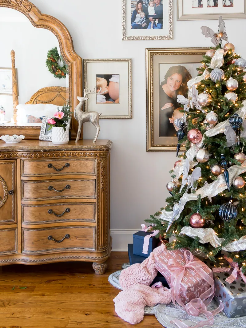 Holiday Bedroom using Navy and Blush Colors - Duke Manor Farm by Laura Janning