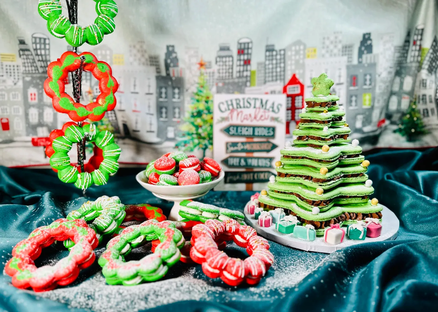 Holiday Macarons - Stacked Christmas Tree Centerpiece or Festive Wreaths — Florida Academy of Baking