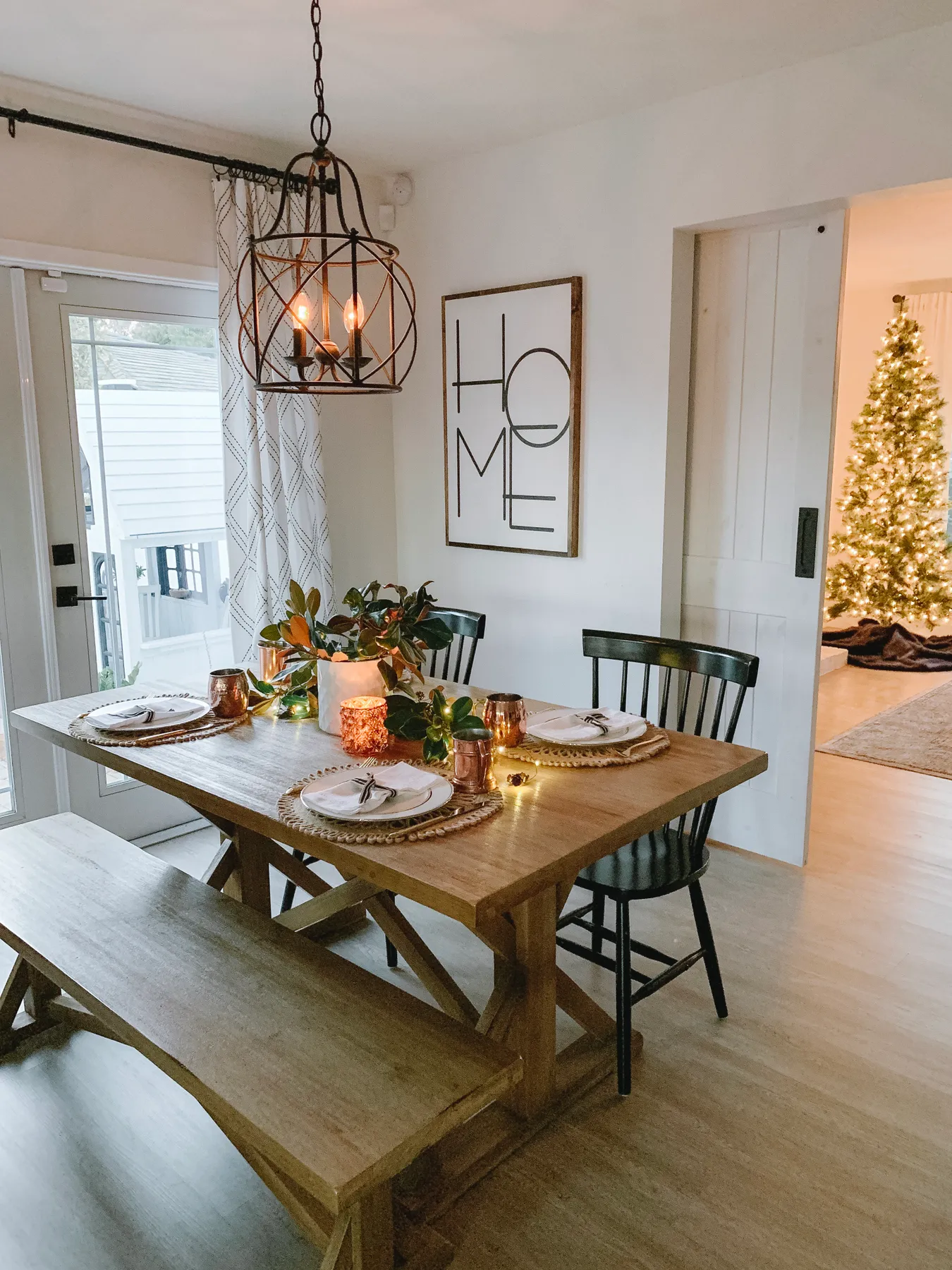 Holiday Tablescape at Twilight: Magnolia Branches + Copper Accents - 1111  Light Lane