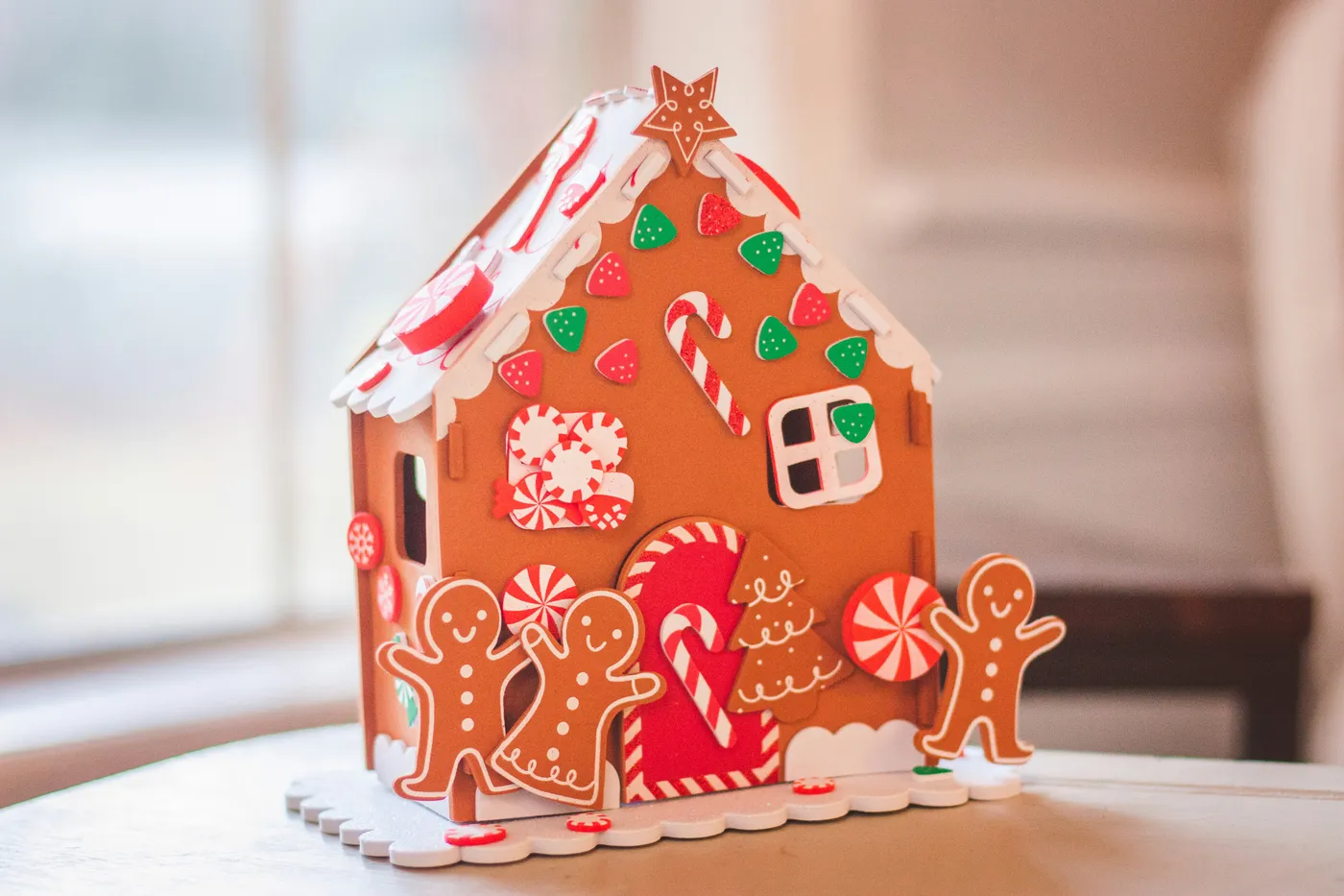 Homemade gingerbread house craft.