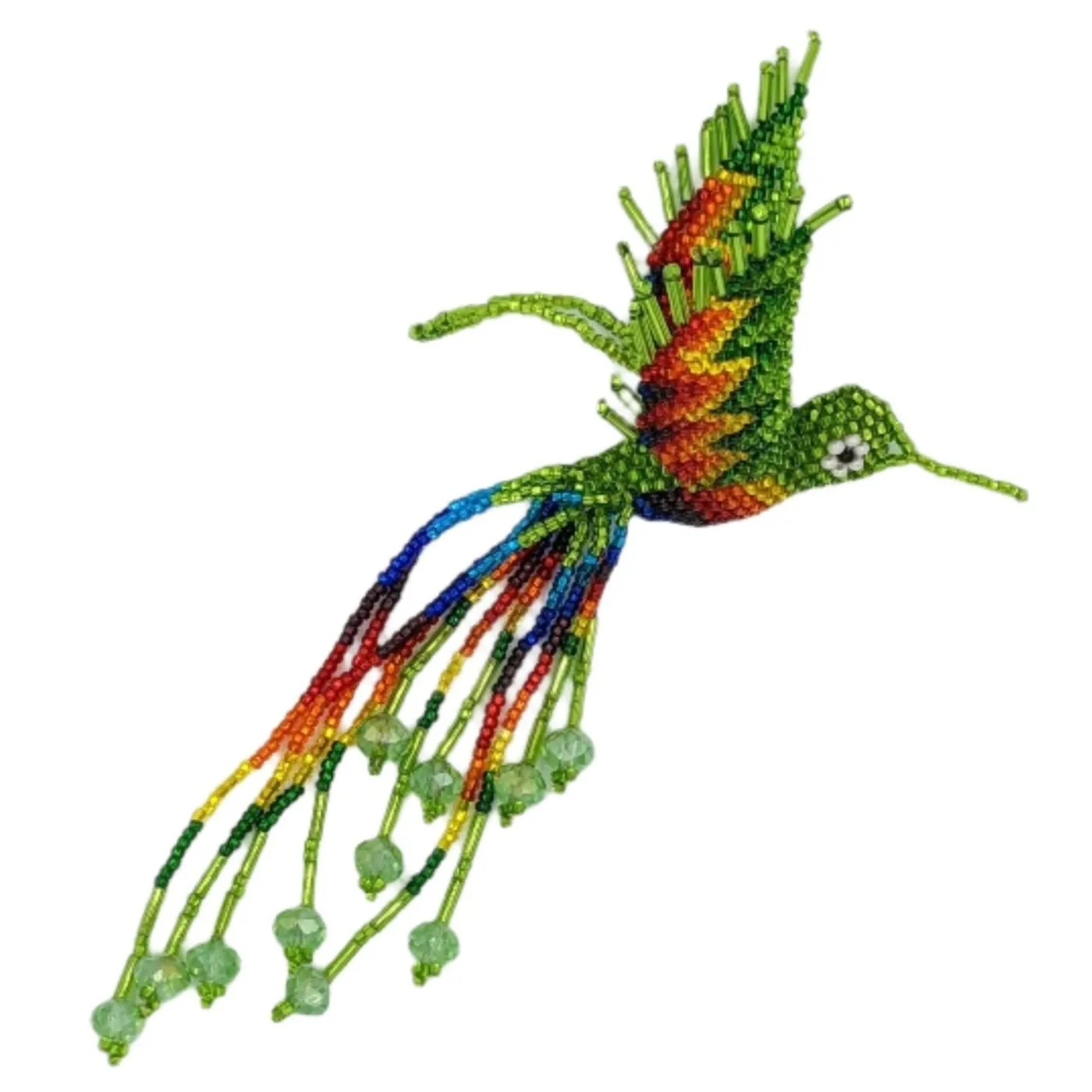 Hummingbird Beaded Ornament - Rainbow with Lime Green - Various Design