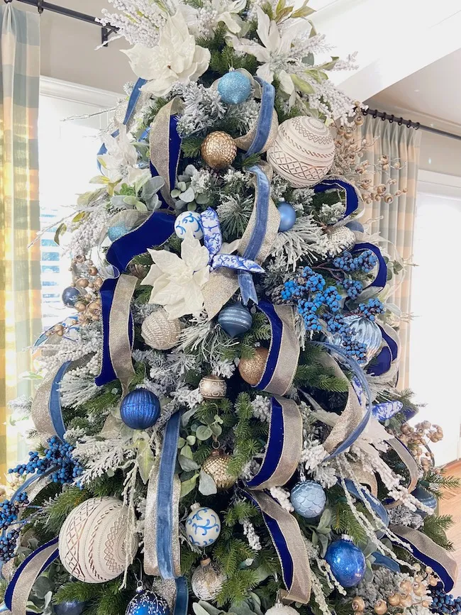 Innovative Christmas Tree White Gold And Blue Stunning Frosted Dealers With  Ornaments