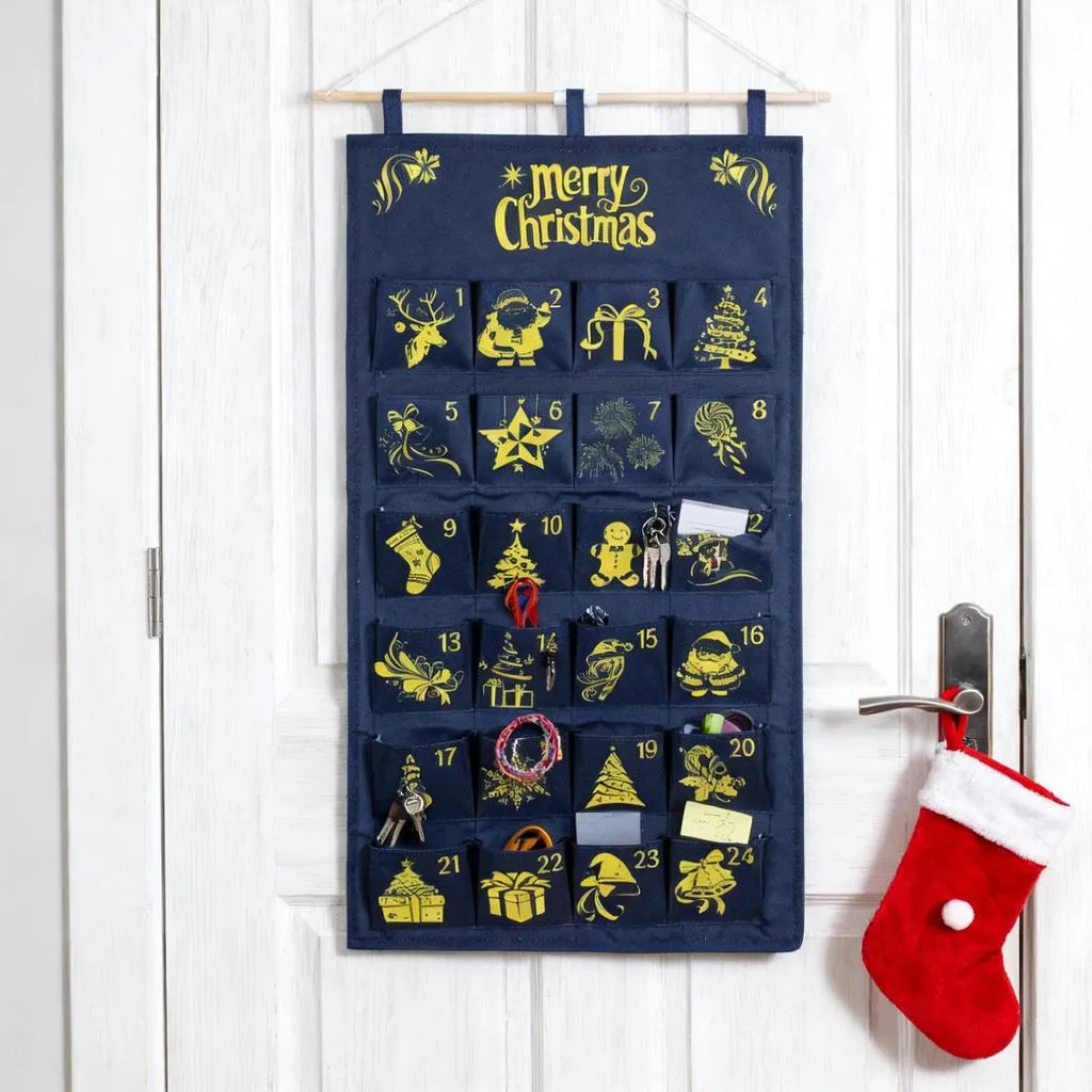 Jual Hangable Fabric Advent Calendar with 24 Pockets - 24 Day ristmas Countdown Bag for Candy ocolate, for Bedroom, Nursery Decor | Shopee Indonesia