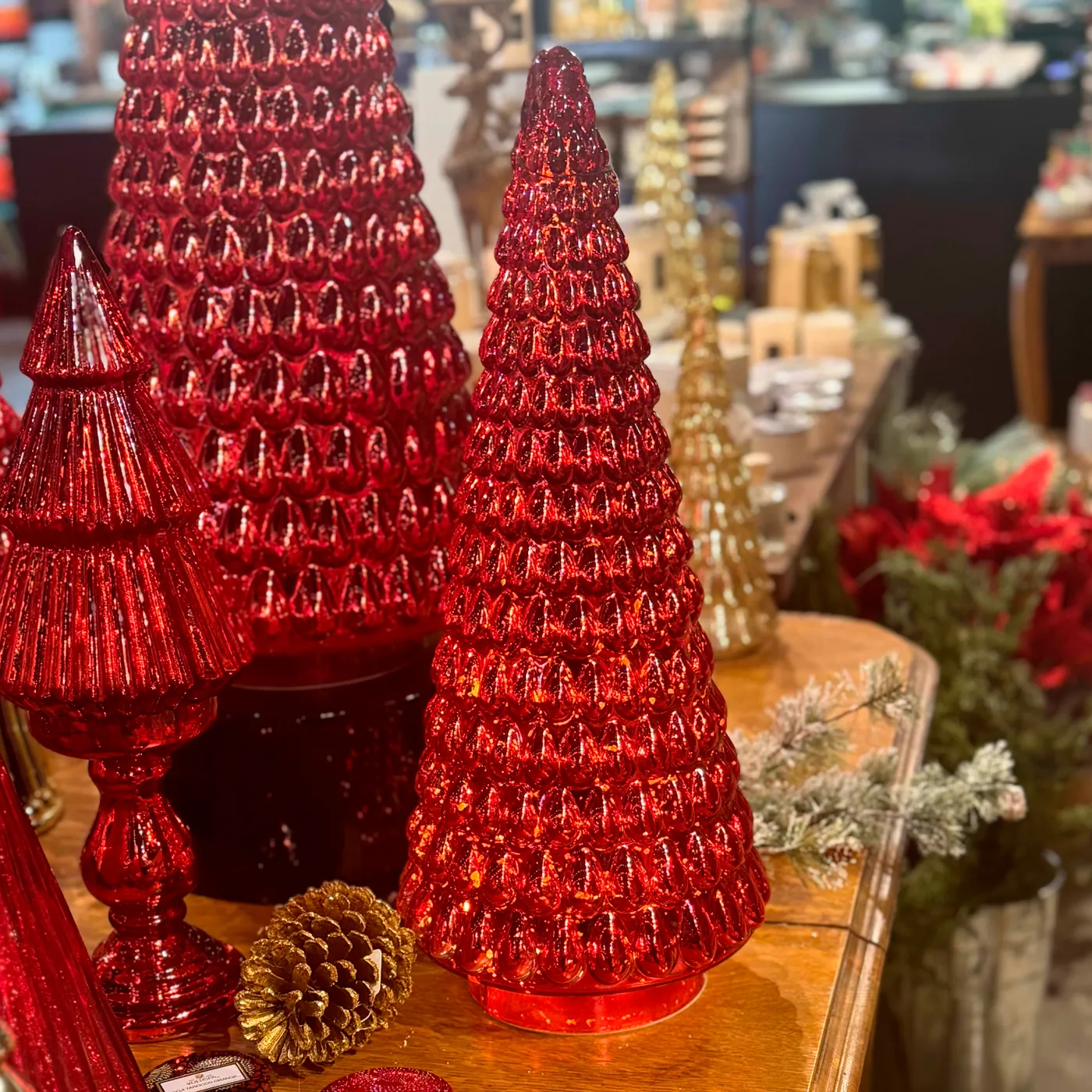 K&K Interiors 54211A-RD-1 21.5 Inch Red Mercury Glass LED Tree Flower  Delivery Jenks OK - Rathbone's Flair Flowers | Florist & Flower Delivery