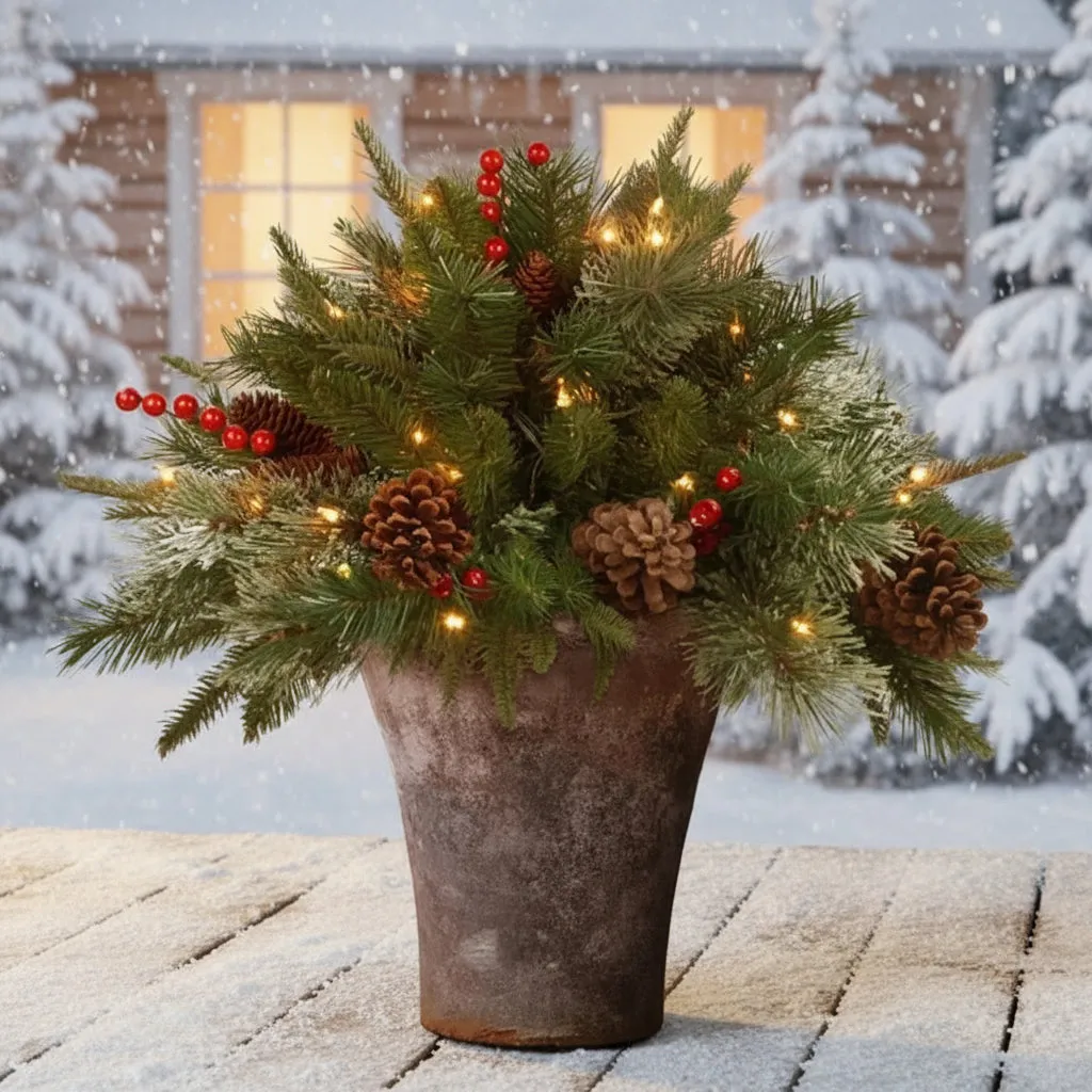LED Evergreen Urn Filler Festive Holiday Decor – DecorsDeluxe