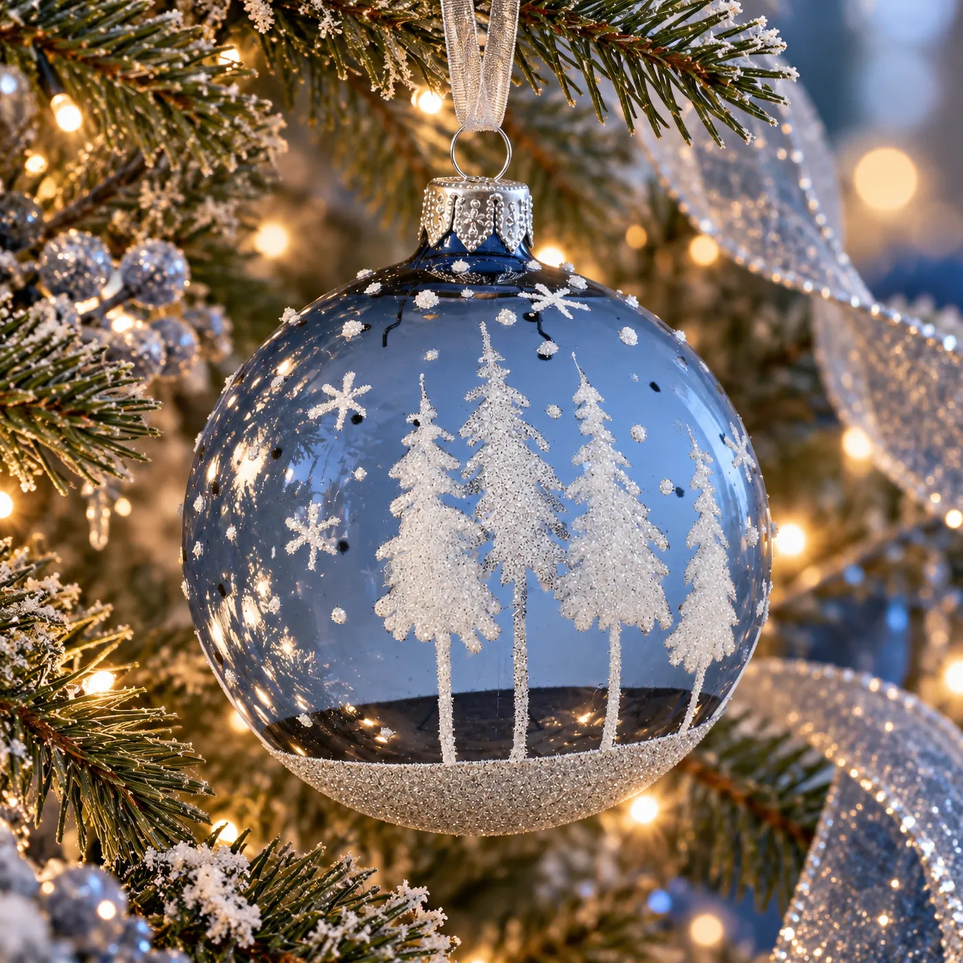Light Blue Winter Trees Ball Ornament